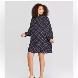 WHO WHAT WHERE Blue Chain Print Small Long Sleeve High Collar w/ Buttons Pockets